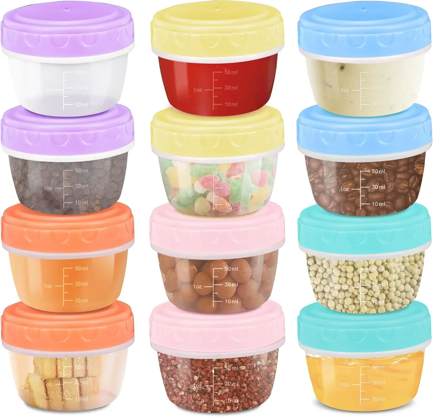 

12 Pack 2oz Leakproof Sauce Containers with Lids, Reusable for Bento Box and Lunch