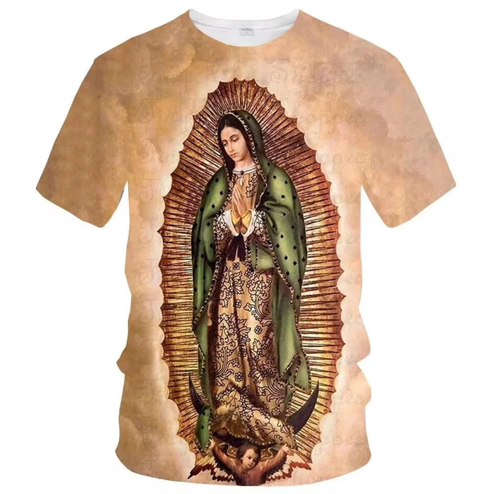 Men Vintage Religious‑Style Art Print T‑Shirt O‑Neck Short Sleeve Casual Loose Summer Tops