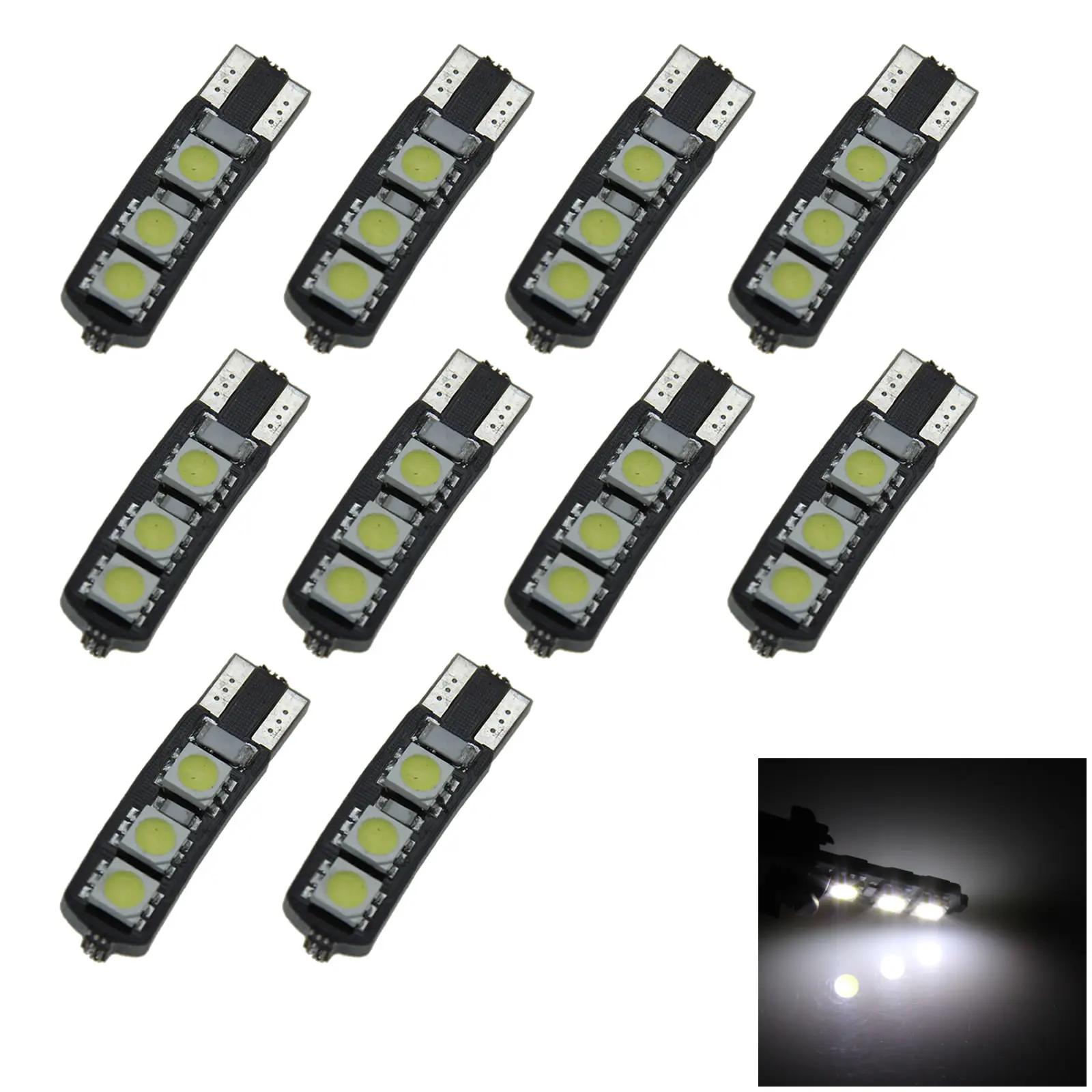 10x White Auto T10 W5W Turn Signal Light Wedge Lamp Canbus Error Free 6 Emitters 5050 SMD LED 159 161 168 2521 A017-W