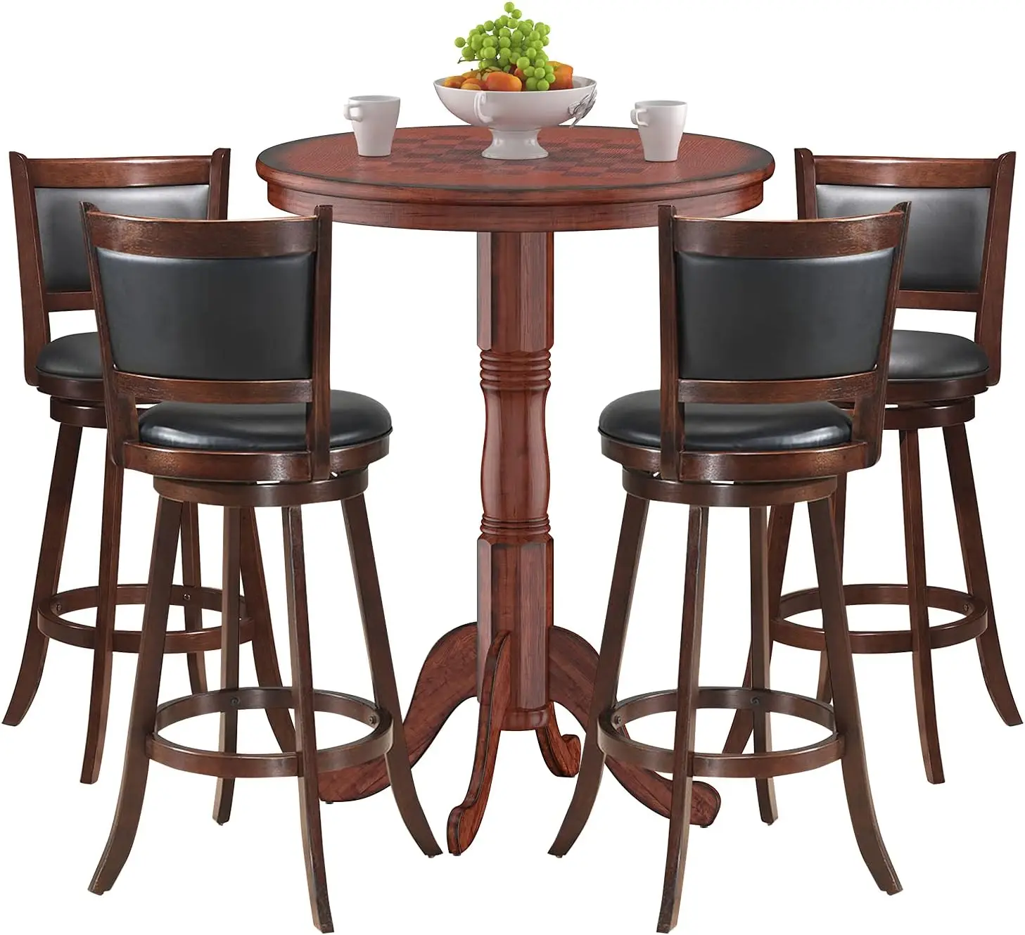 

Giantex 5 Pcs Pub Table Set, Wooden Pub Pedestal Side Table W/Stable Base, 360 Degrees Swivel Bar Stool, Modern Round Bar Table