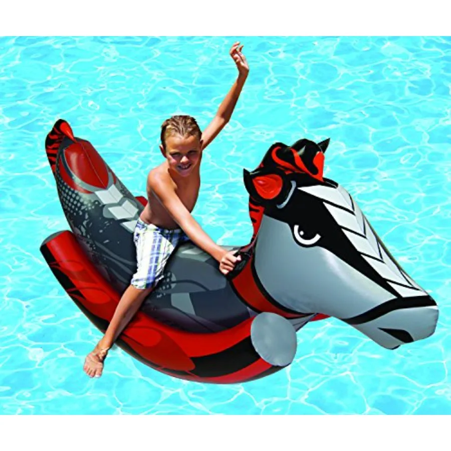 Rockin' Horse Swimming Pool Float Toy for outdoor water fun, durable vinyl material, multicolored design, extra-large 84L x 40W