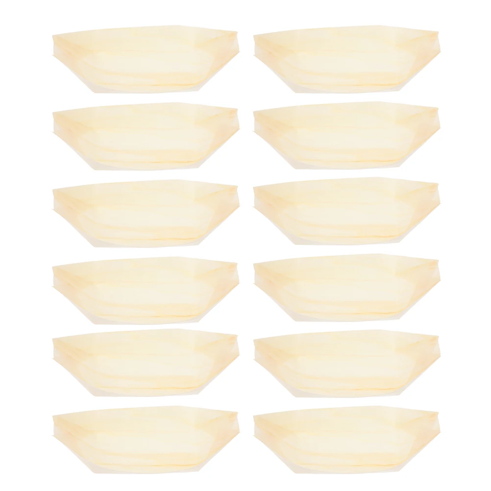 

50pcs Sushi Boat Shaped Lunch Box Wooden Plates Disposable Charcuterie Boat Plates Sashimi Tray Snack Serving Dish Wood