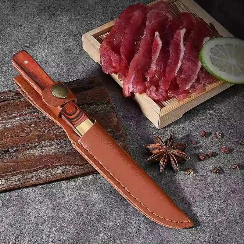 High quality stainless steel forged portable outdoor kitchen knife, fruit knife, fishing knife with sheath, sharp meat knife