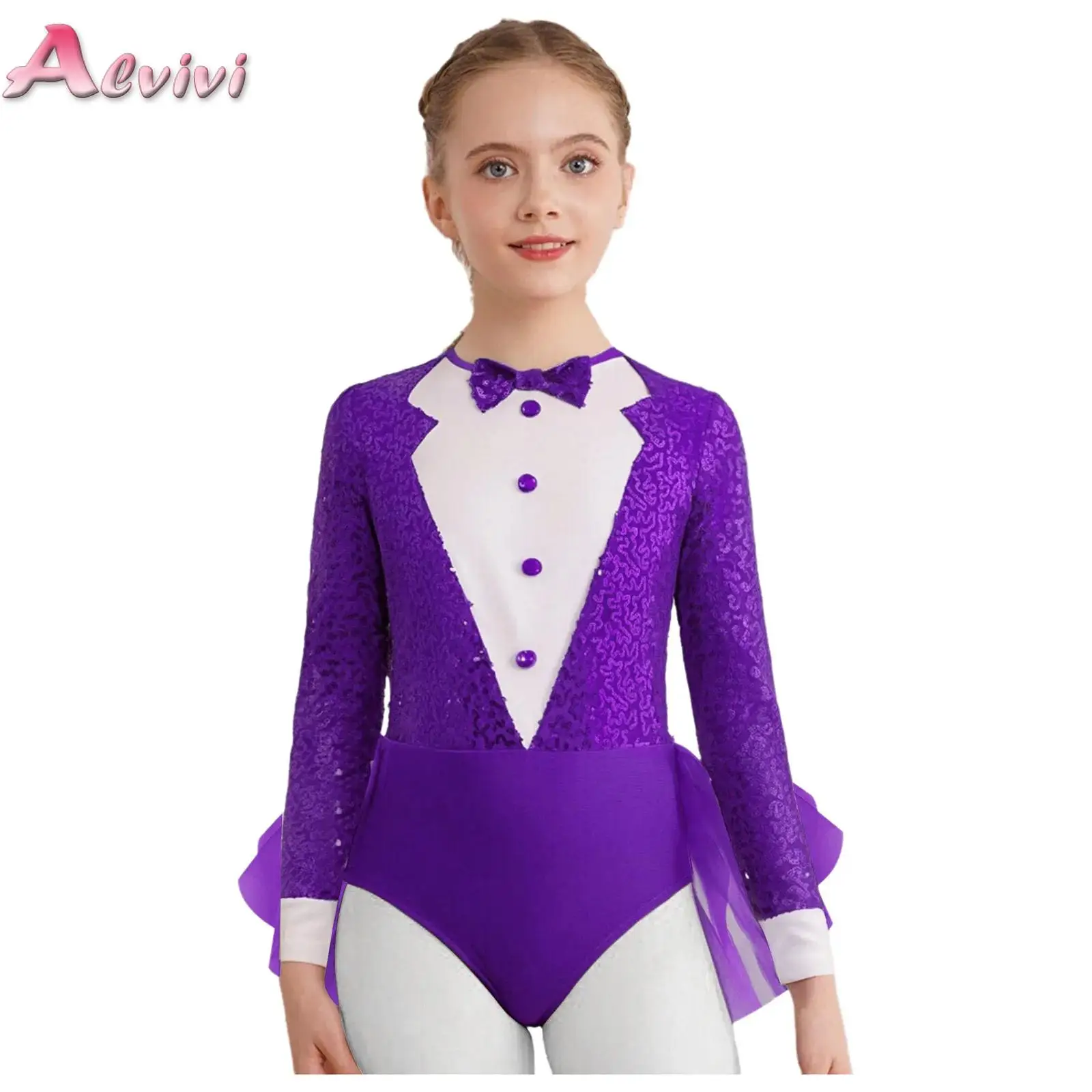 

Kids Girls Sequins Jazz Dance Jumpsuit Hip Hop Latin Ballet Modern Tulle Skirted Leotard Dress Competition Performance Costume