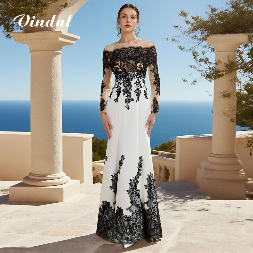فستان زفاف حورية البحر من الدانتيل الأسود الأنيق من Vindal سويب تراين بأكمام طويلة كريب فستان رسمي للحفلات للنساء فساتين حفلات مخصصة #1