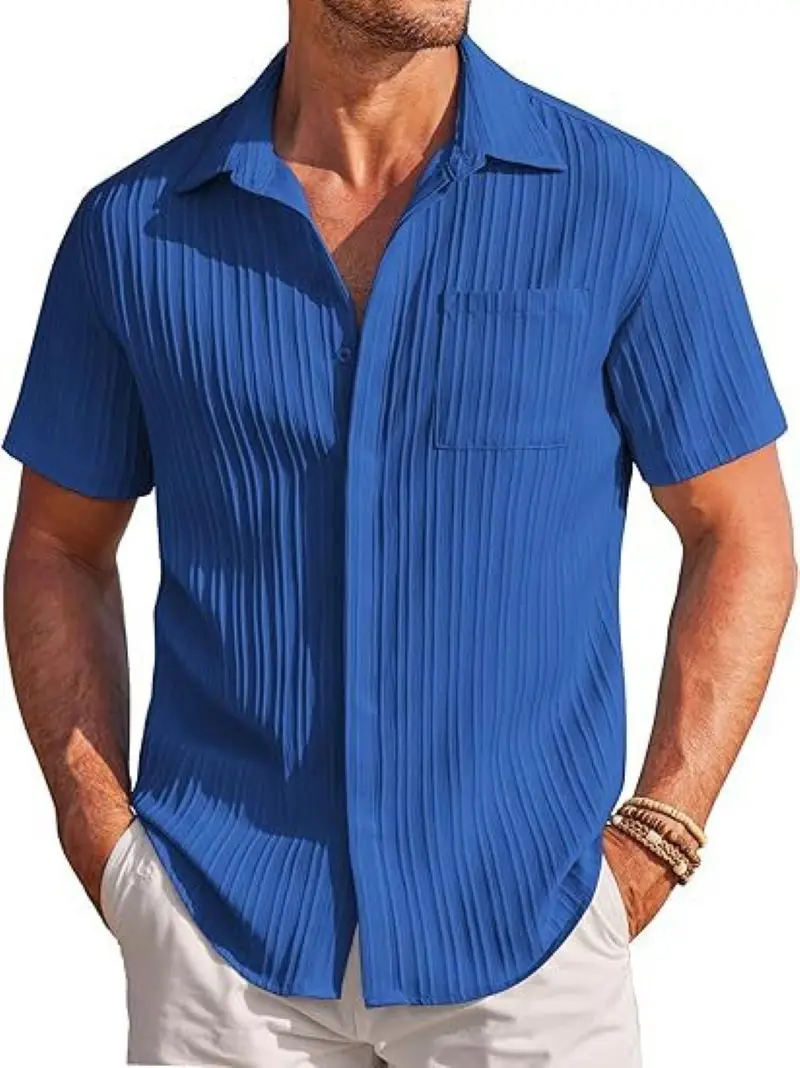 2024 Primavera/Estate moda esplosiva estate moda uomo esplosiva camicia da spiaggia casual a righe Camicia urbana con risvolto a manica corta