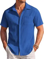 Chemise de plage décontractée rayée à manches courtes pour hommes, mode explosive d'été, chemise urbaine à revers, printemps, été, 2024