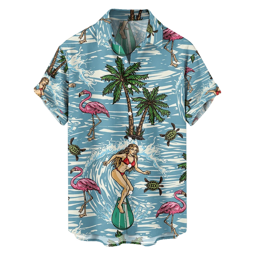 

Original summer surf coconut leisure travel large size short sleeve shirt Hawaiian style digital print loose trend shirt