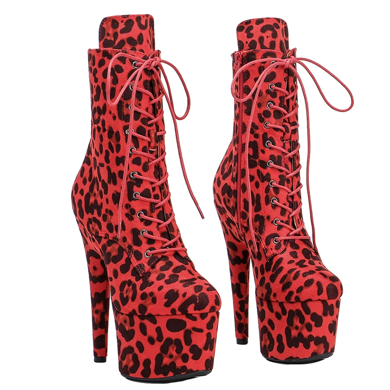 

Leecabe Leopard 17CM/7inches leopard print Pole dancing shoes High Heel platform Boots women boot 3B