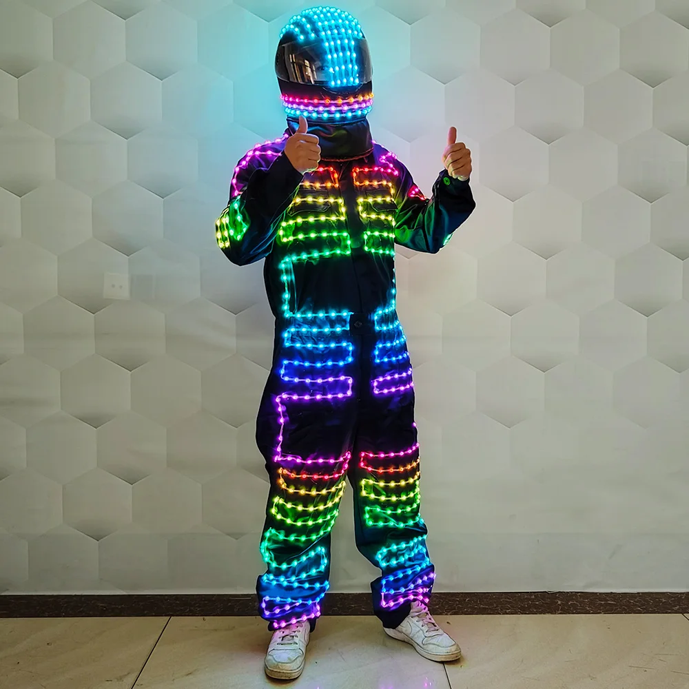 Full-color LED robot set stage dance performance Festival party luminous work clothes LED glow-in-the-dark helmet costume props