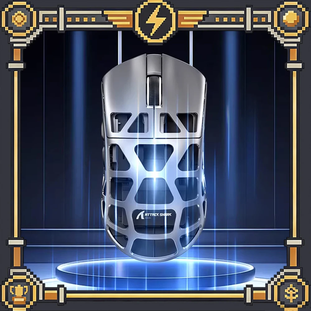 Attack Shark R3 8KHz Magnesium Alloy Mouse PixArt PAW3395 Sensor up to 26000 DPI, 2.4G/BT/Wired 46g superlight, for PC/Mac Gifts