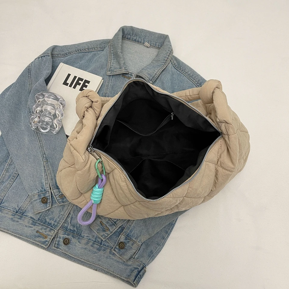 Large Capacity Oxford Shoulder Bags For Women Solid Simple Korea Cloth Crossbody Bags Classic Soft Plaid Black Casual Totes