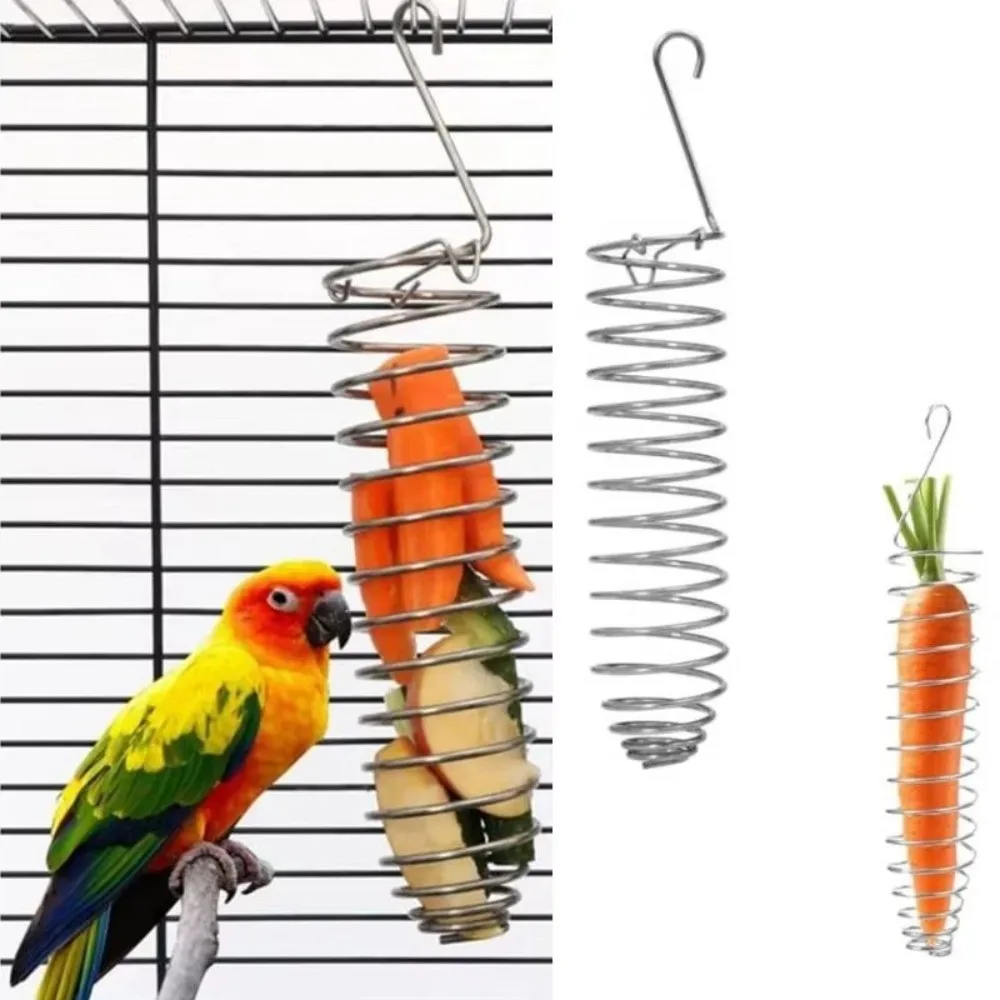 Stainless Steel Parrot Forager Feeder Seed Holder Spiral Design Vegetable Fruit Feeder Hanging Basket Food Container Foraging