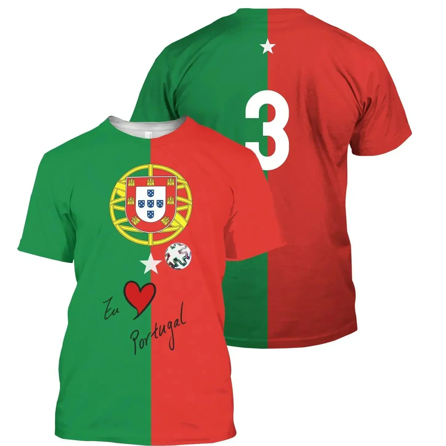 Portugal Flag Football Jersey Men Women 3D Print Portugal Football Team Congratulations Shirt Summer Outdoor Clothing Tops