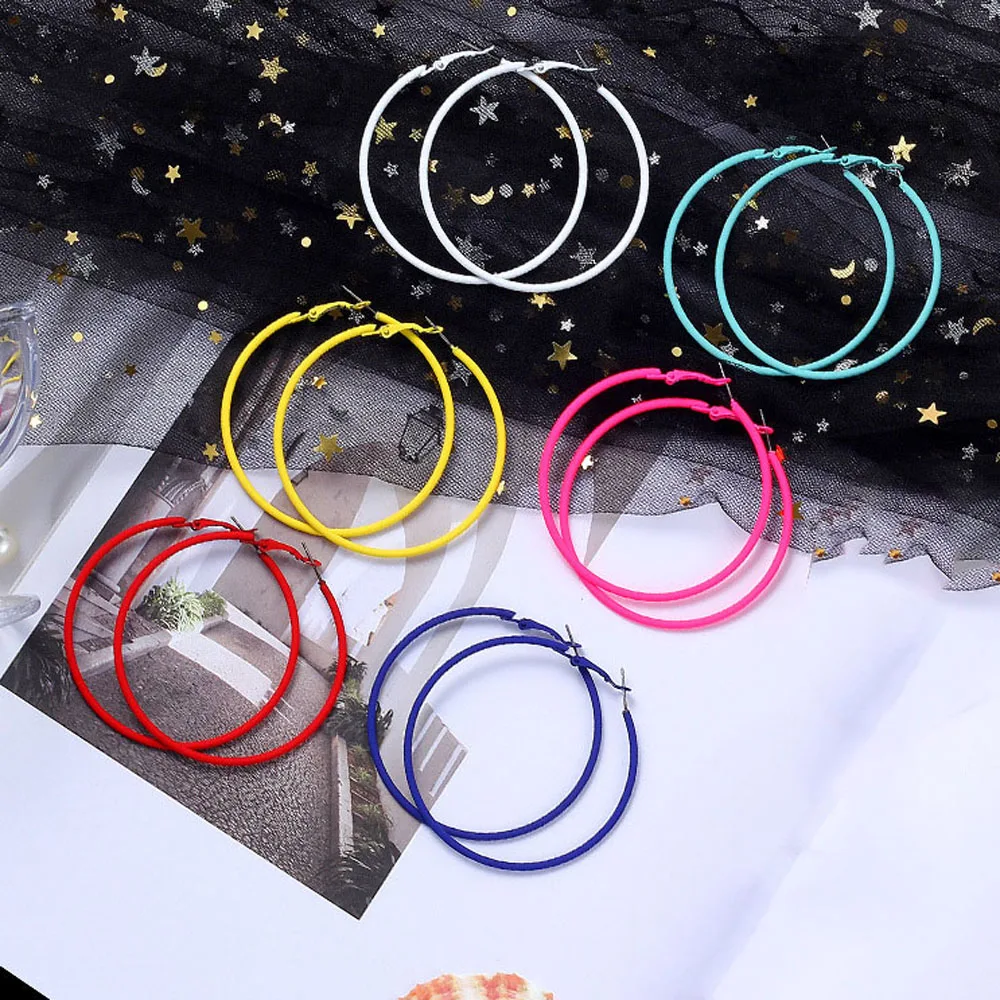 Party Blue Yellow Green Women Wedding Diameter 6CM Big Circle Fashion Accessories Jewelry Ear Studs Hoop Earrings