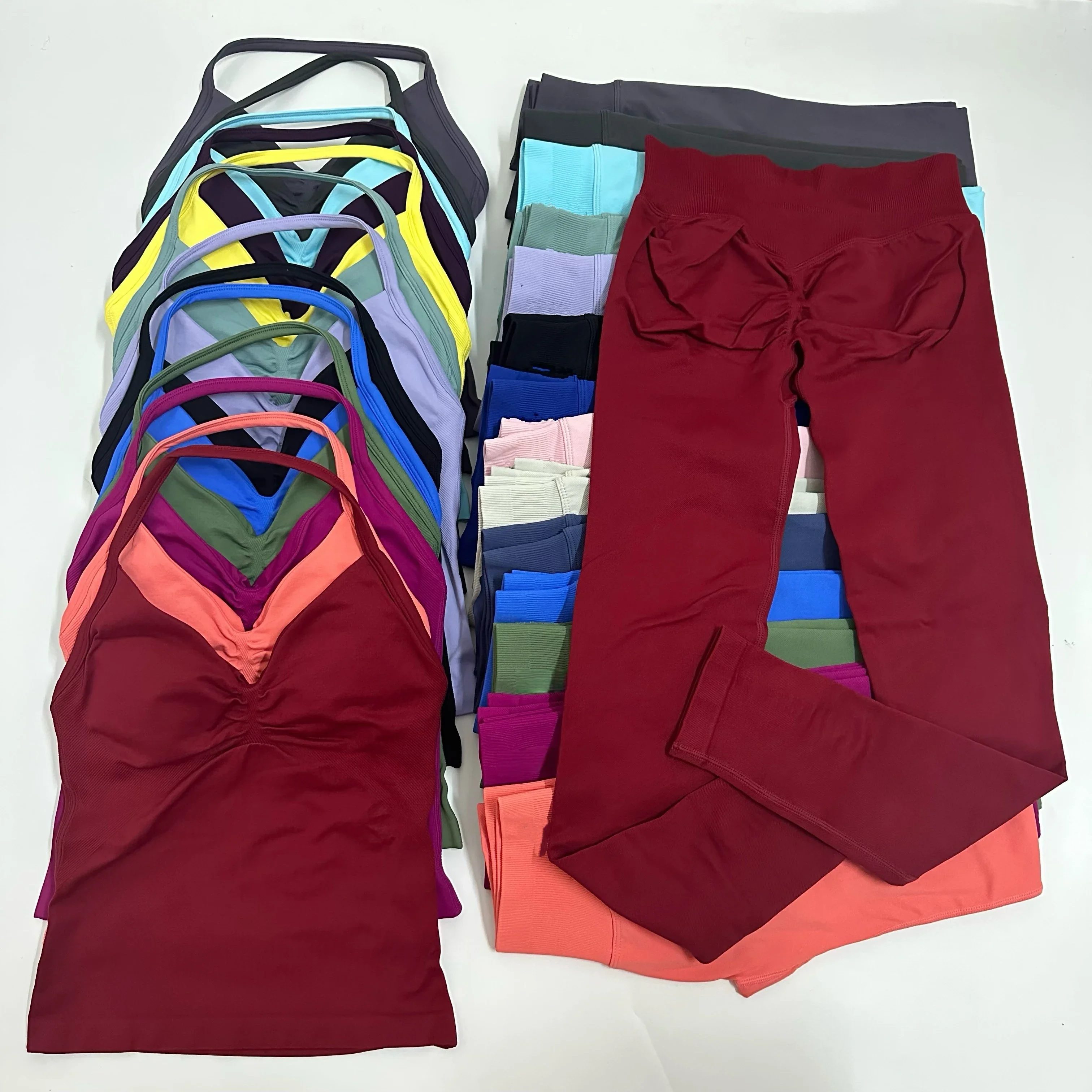 

Sports V-Neck Cami Leggings Yoga Sets | Longline Strappy Tank Top+High Stretch Seamless Leggings Women's Fitness Sport 2PCS Sets