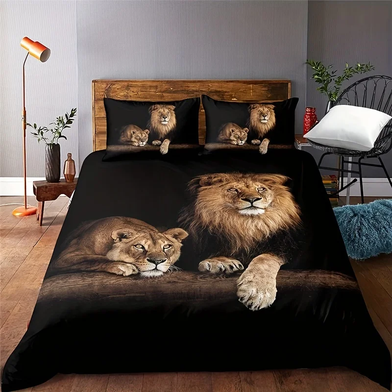 

Duvet Cover Set Lions Print Bedding Set Soft Comfortable Duvet Cover, For Bedroom Guest Room (1*Duvet Cover + 1/2*Pillowcase)