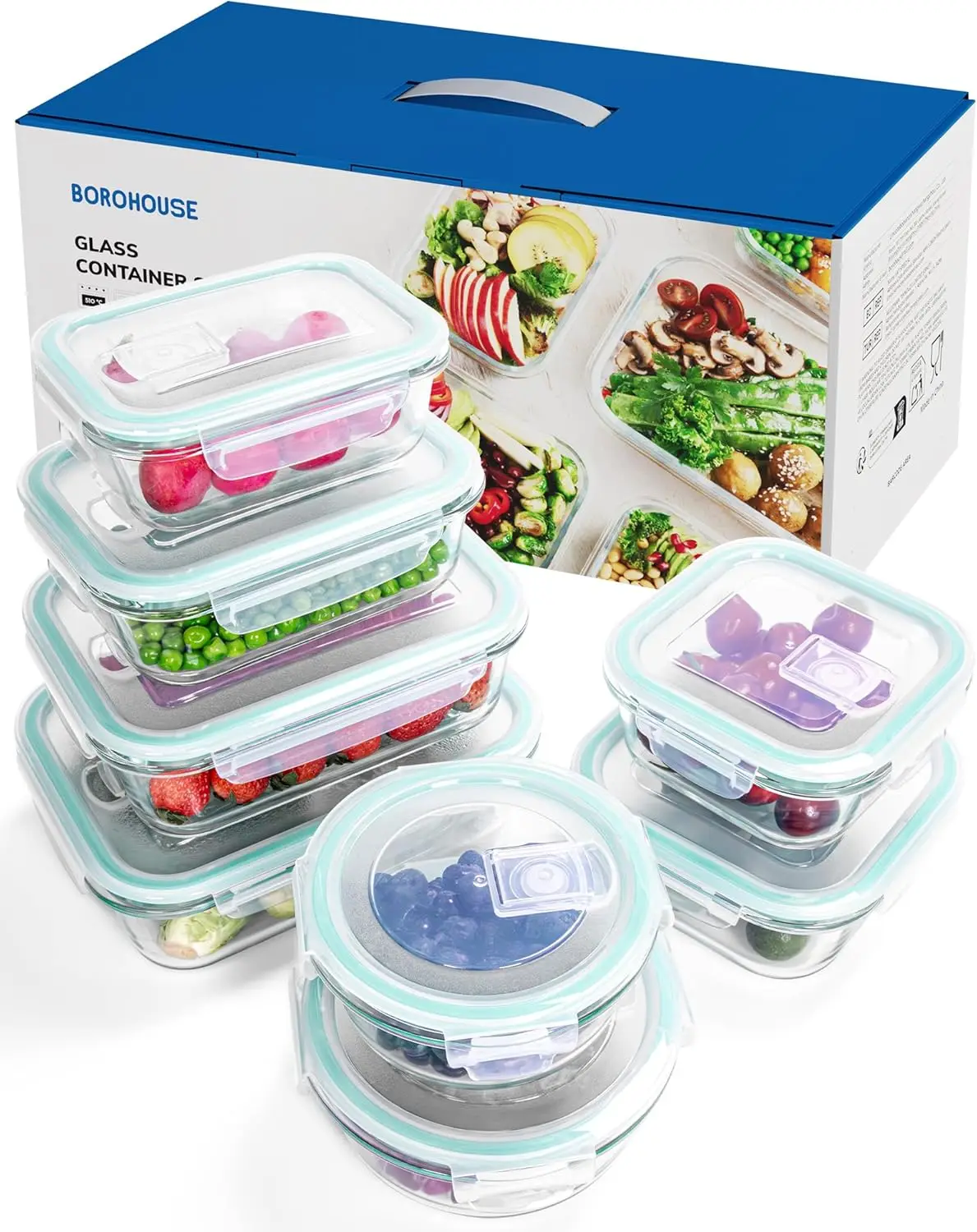 8-Pack Borosilicate Glass Food Storage Containers with Airtight Lids - Oven, Microwave & Freezer Safe, Leak-Proof
