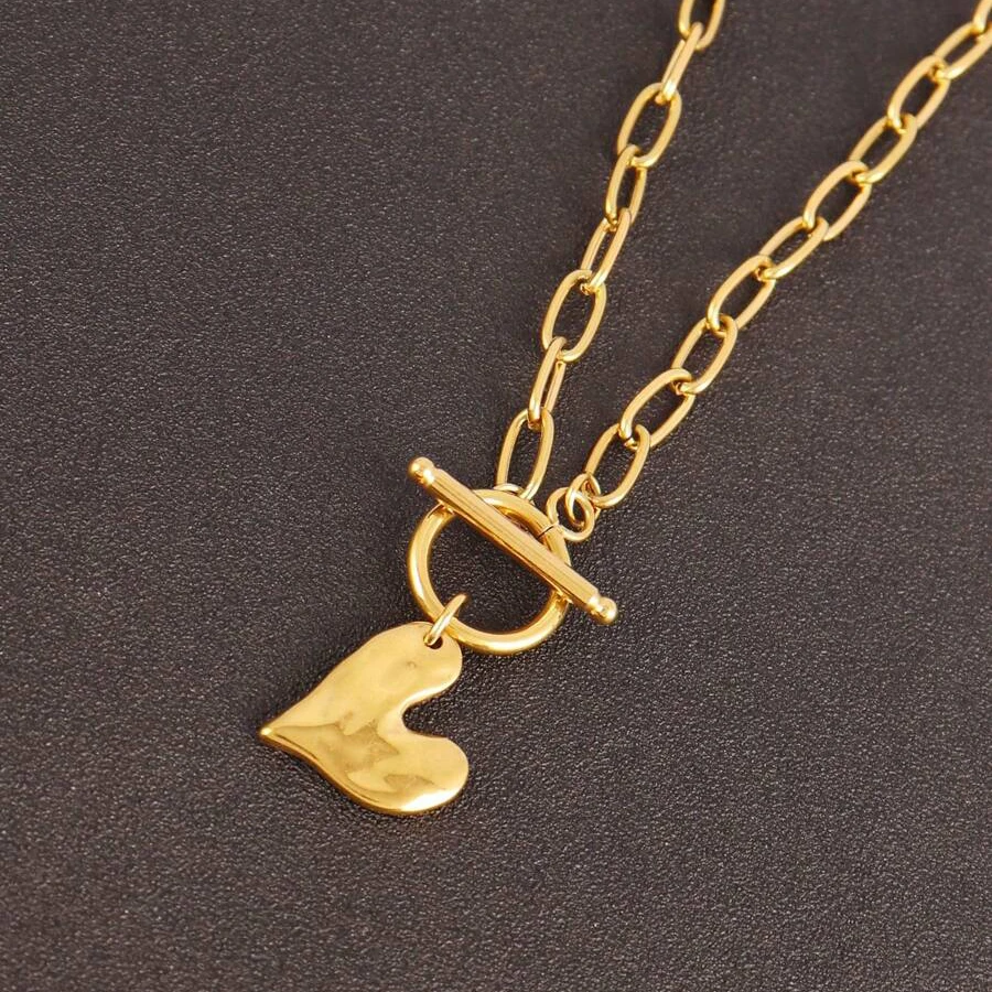 Gold Color Heart Pendant Lock Closure Women Necklace Romantic Forever Love Silver Color Link Chain Trendy Women Jewelry Gift