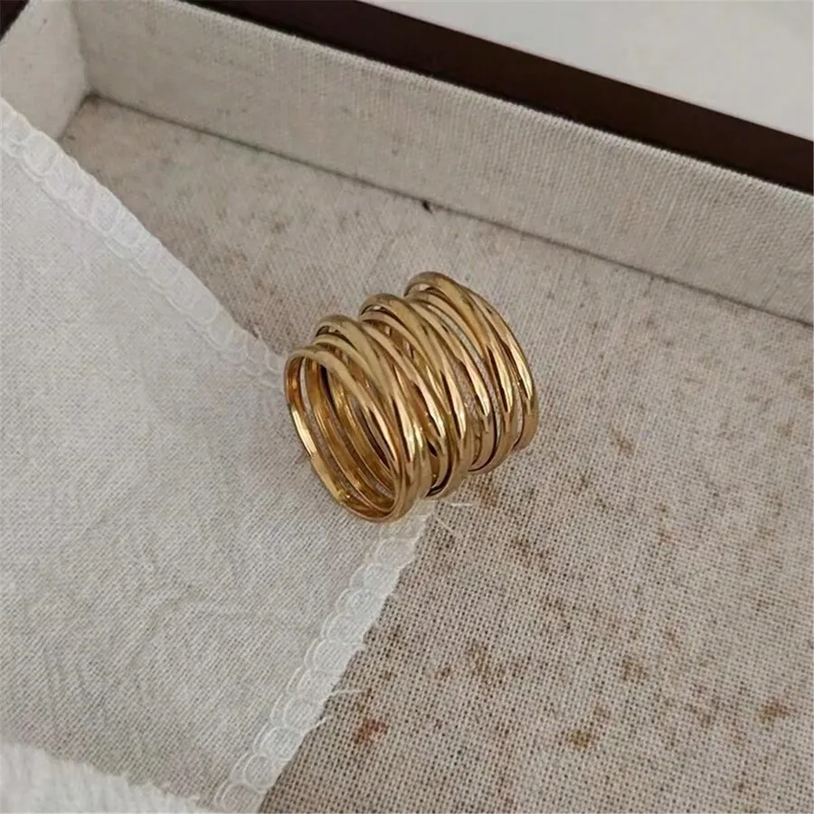 Obega 1 PC Hip Hop Mutilayer Gold Color Ring Chic Design Rock Metal Finger Ring For Women Daily Wear Jewelry