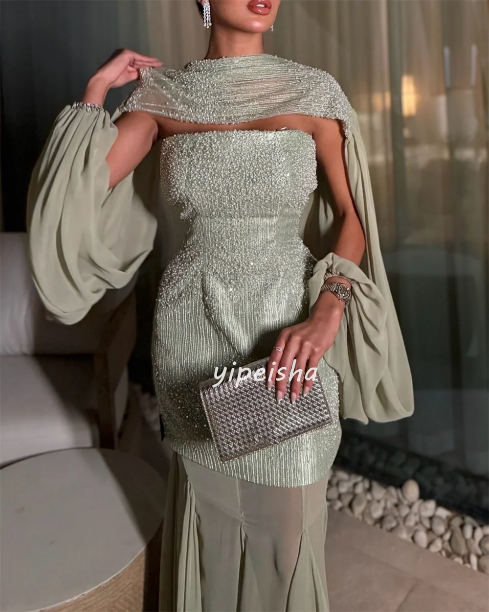 Одинаковые формальные шифоновые бисерные плиссированные длинные платья трапециевидной формы без бретелек на заказ платья для особых случаев доступны размеры блеск