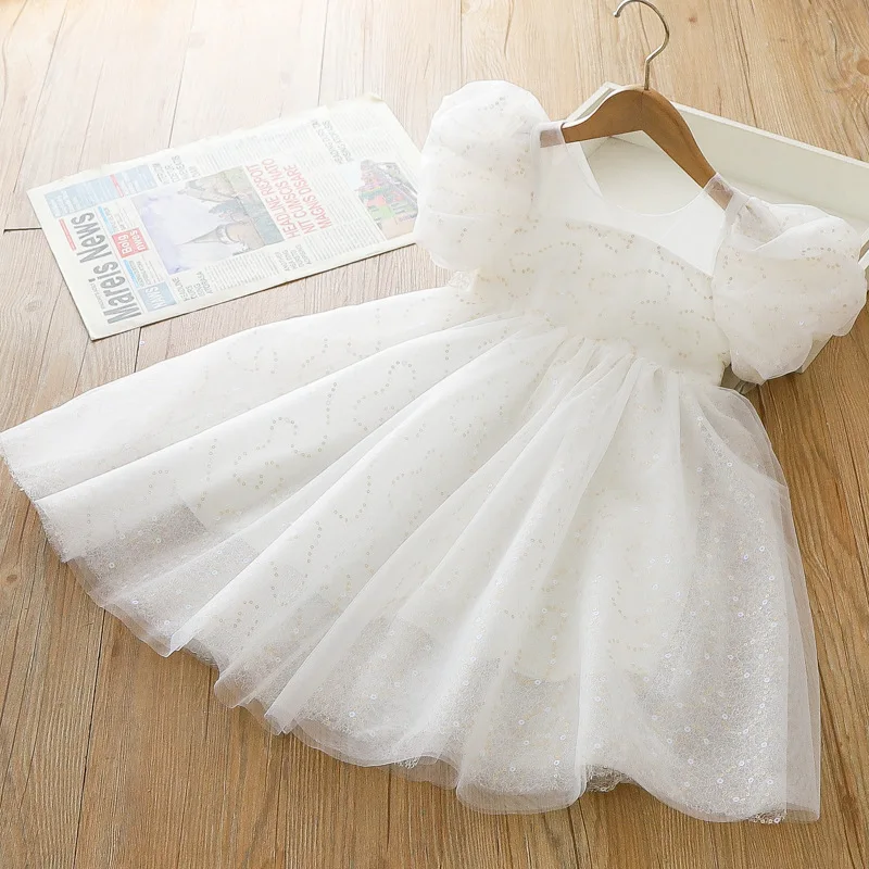 girl princess dress Spring/Summer 2024 new bubble sleeve sequined dress for children birthday dress.