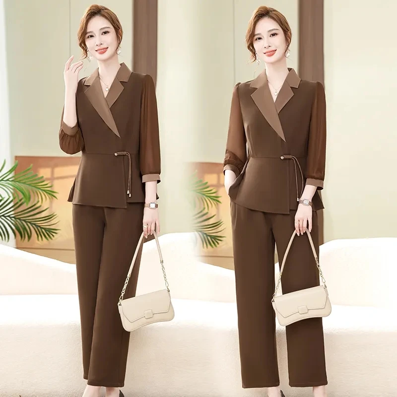 2024 Womens Blazer Trousers Two Piece Sets Spring Autumn Office Ladies Elegant Formal Suits Women Chic Sets