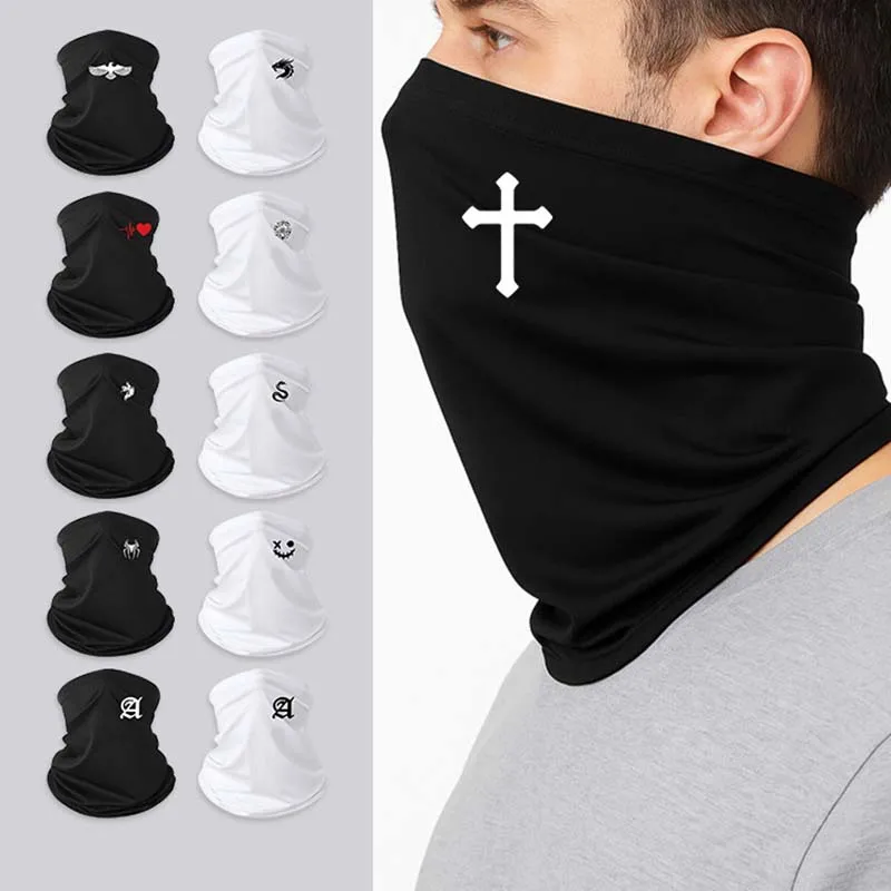 

Outdoor Sports Sunscreen Mask Full Face UV Protection Motorcycle Riding Headscarf Hot Stamping Pattern Thin Ice Silk Scarf