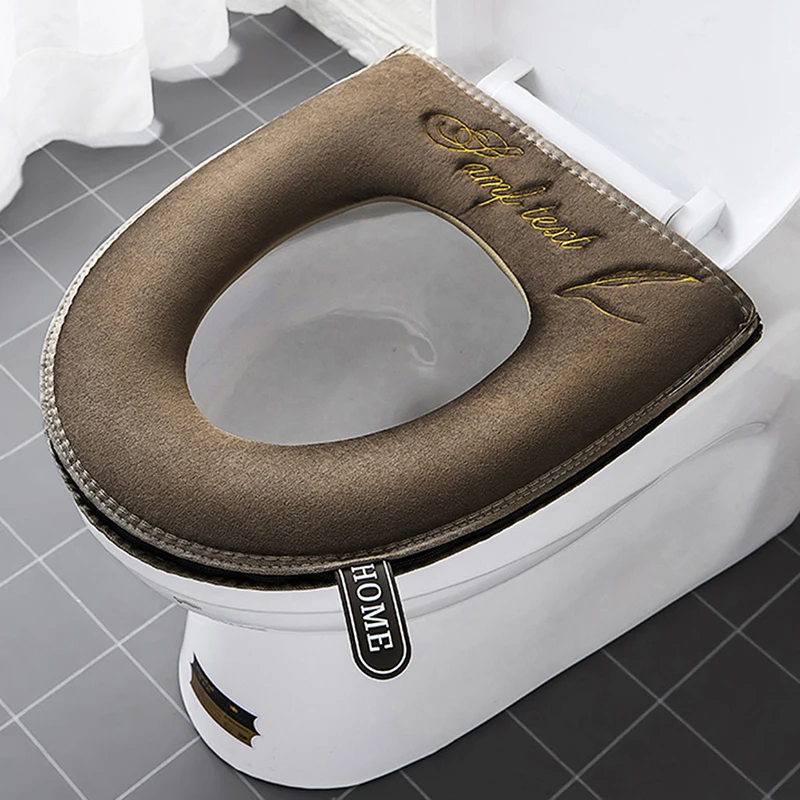 Universal Toilet Seat Cover Winter Warm Soft WC Mat Bathroom Washable Removable Zipper With Flip LidHandle Waterproof Household