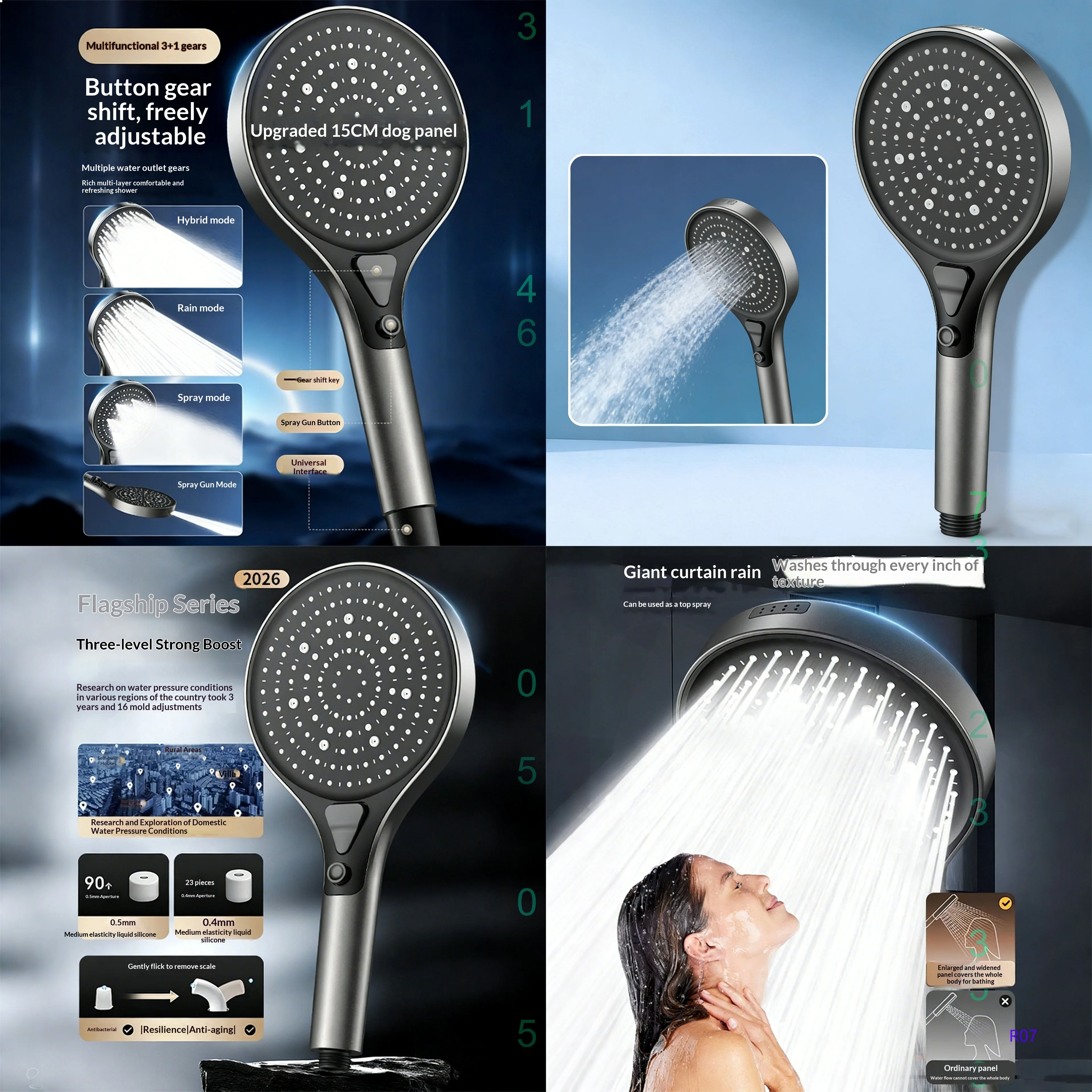 Cross Pressure Boosting Shower Head High Flow Bathroom Rainfall Shower Set