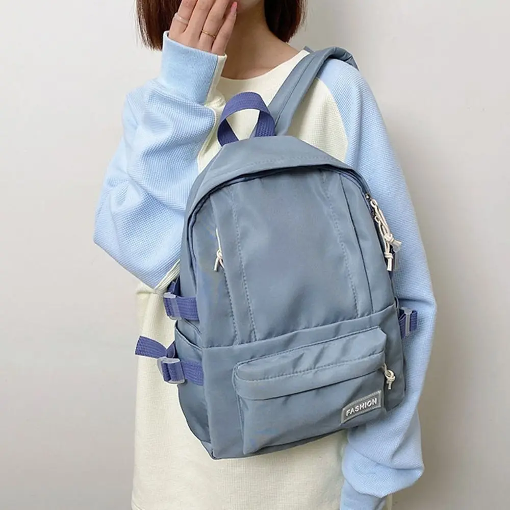 귀여운 단색 학교 가방 멀티 포켓 달콤한 스타일 단색 배낭 캐주얼 디자인 경량 학생 배낭 남여 공용