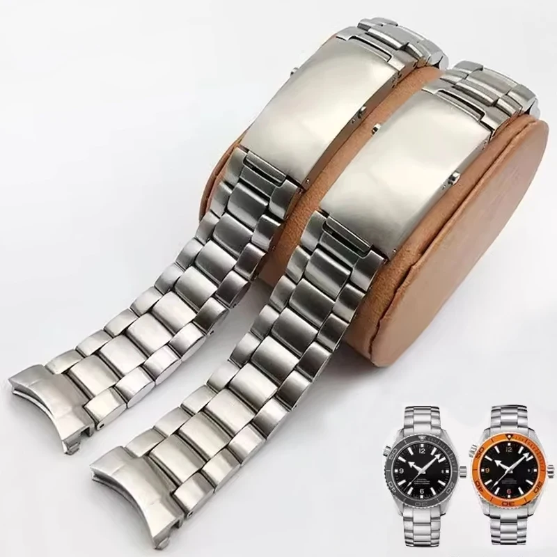 

For Omega Speedmaster Seamaster Planet Ocean 300 Series Curved Interface Folding Buckle Steel Watch Strap 20mm Watch Bracelet