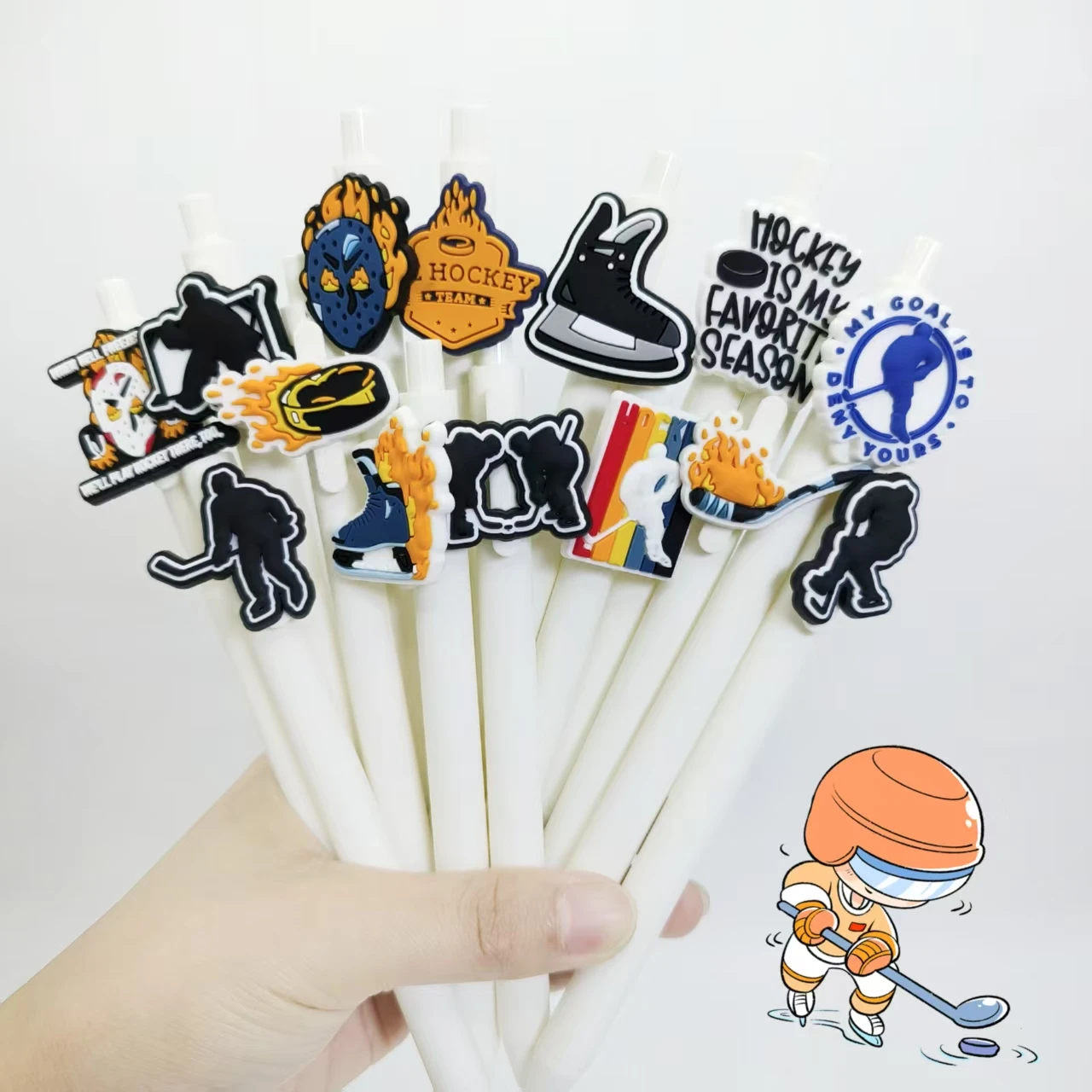 

14Pcs hockey patch pen, sports PVC soft rubber patch ballpoint pen, student signature gift pen, random style