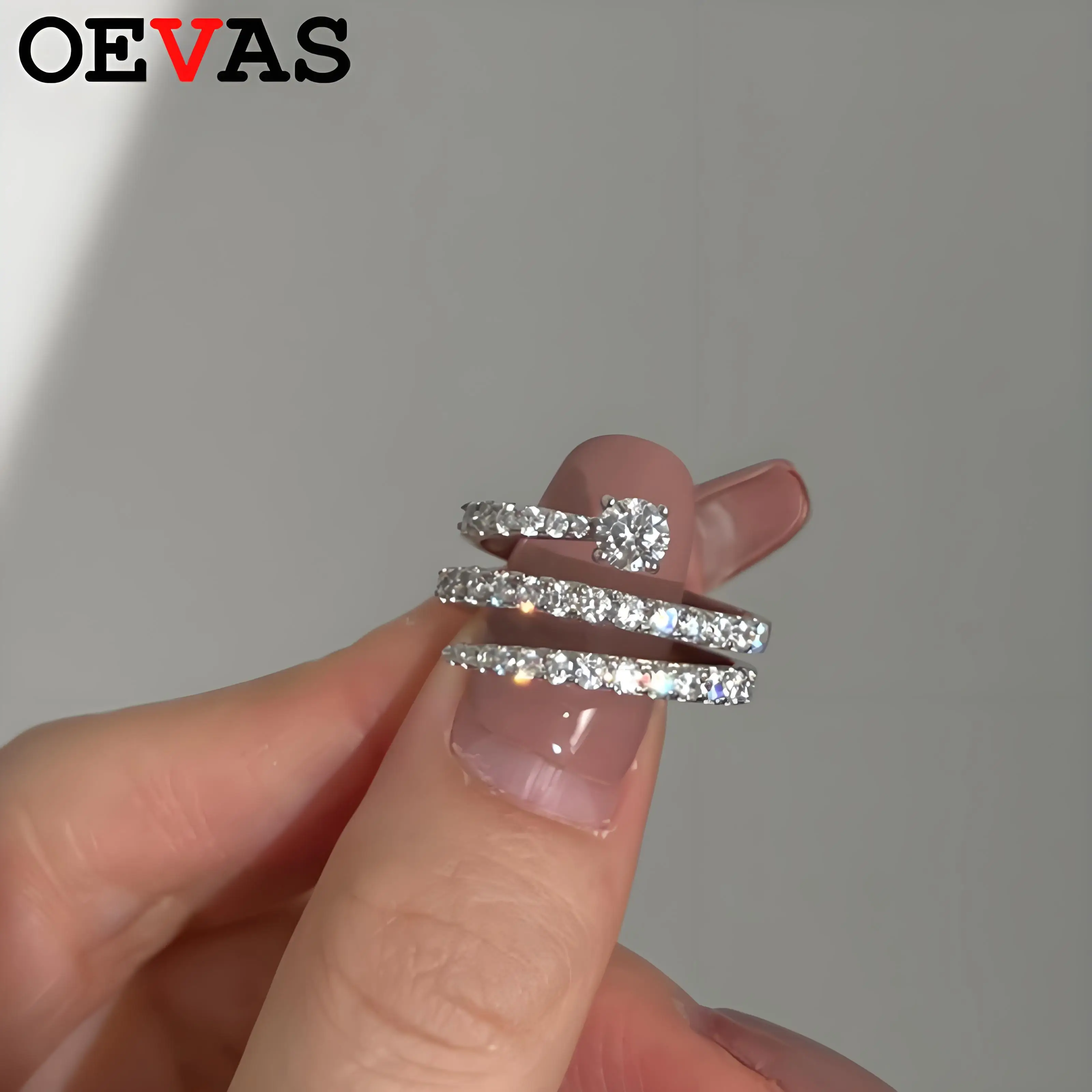 

OEVAS трехрядные кольца с полным цирконом, 100% стерлинговое серебро S925 для женщин, обручальное кольцо с бриллиантами в лаборатории, ювелирные изделия, подарок, оптовая продажа