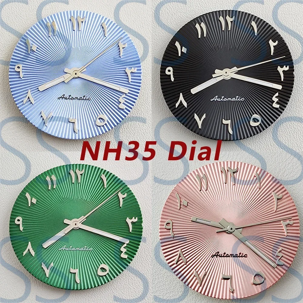 

28.5mm NH35 dial hands Arab dial no luminous Silver stainless steel convex Arabic dial needles pointers Watch accessories