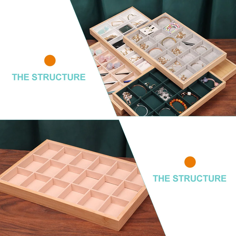 

Bamboo Wood Jewelry Tray 18 Grids Rings Earrings Necklaces Organizer Vanity Plate Storage Display Home School Dormitory