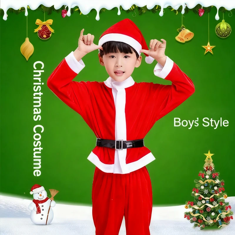 أزياء عيد الميلاد للأطفال لعام 2025، مجموعة أزياء تنكرية للأولاد والبنات سانتا كلوز، أزياء عصرية حمراء كلاسيكية #5