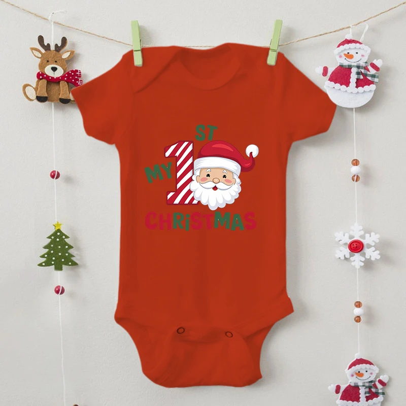 Cartoon Santa Claus Newborn Bodysuits Cotton Short Sleeve Infant Rompers Boy Girl My 1st Christmas Print New Year Gift Jumpsuits