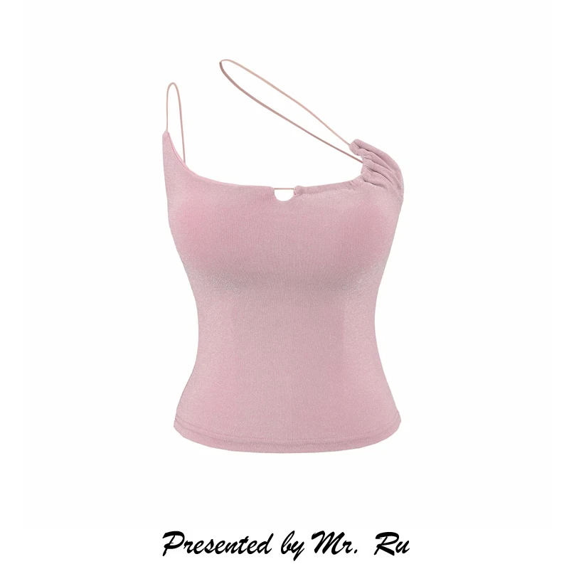 Shiny Thread Halter Neck Vest with Chest Pad Slimming Design Shoulder Strap Women's Inner Wear Top Short Length Spring 2026