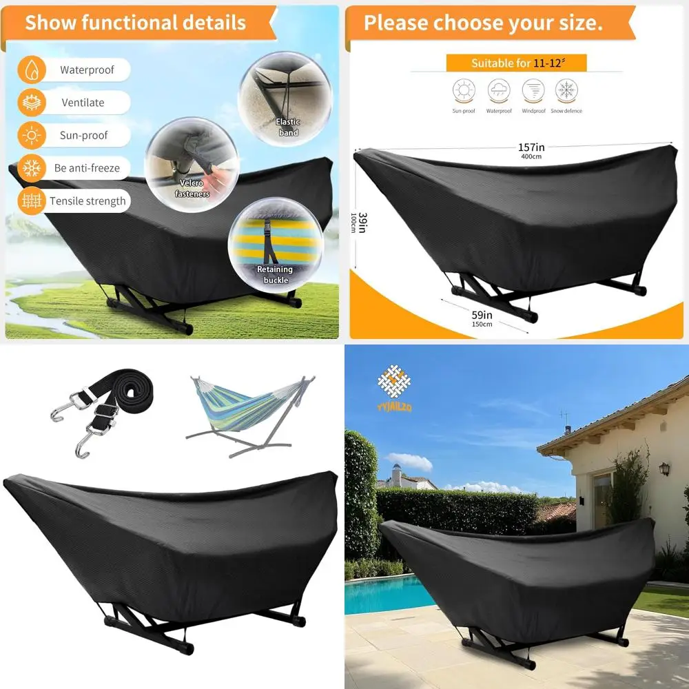 

Waterproof 11-12FT Hammock Cover with Elastic Ropes, Adjustable Buckle, Zippered, 420D Oxford for Outdoor Use