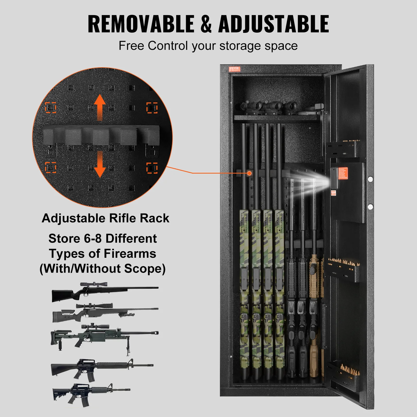 VEVOR-Coffre-fort pour fusils à la maison, coffre-fort pour armes à feu avec serrure et clavier numérique, grande armoire de rangement pour armes à feu, étagère parfaite pour la célébration de fusils à la maison, 6-12