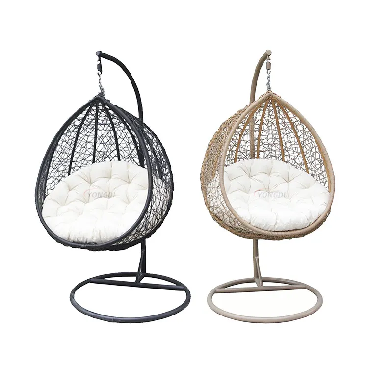 حديقة الروطان الخوص مقاوم للماء معلقة مقعد شخص واحد فناء في الهواء الطلق على شكل بيضة كرسي أرجوحة #5