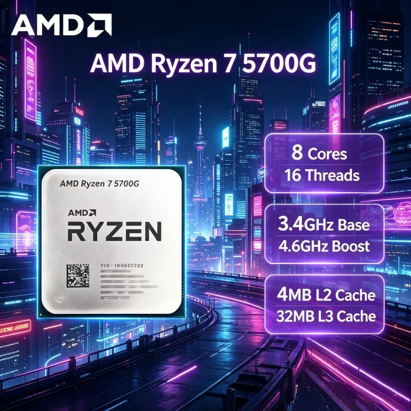 AMD R7 5700G Ryzen 7 5700G con Gráficos Radeon Vega 8, 8 Núcleos, 16 Subprocesos, 4.6GHz, 16MB de Caché, AM4, APU para Juegos