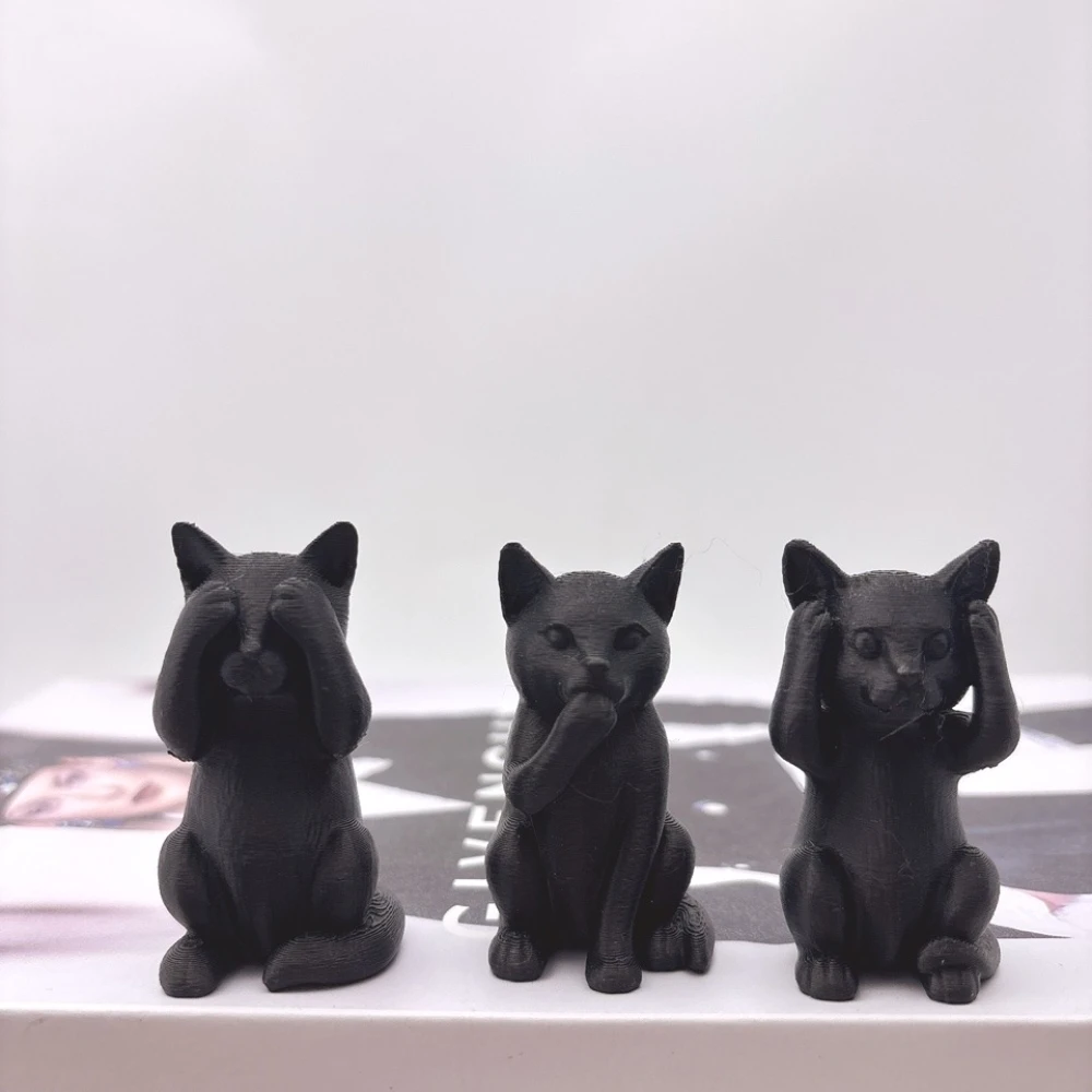 3 minimalistische kattensculpturen met drie wijsheid, wijze ornamenten die niet luisteren, zie, of spreken, gewaad, maar niet goed, zie het kwaad, maar zie je niet goed, speelse kat-vormige - afbeelding 2