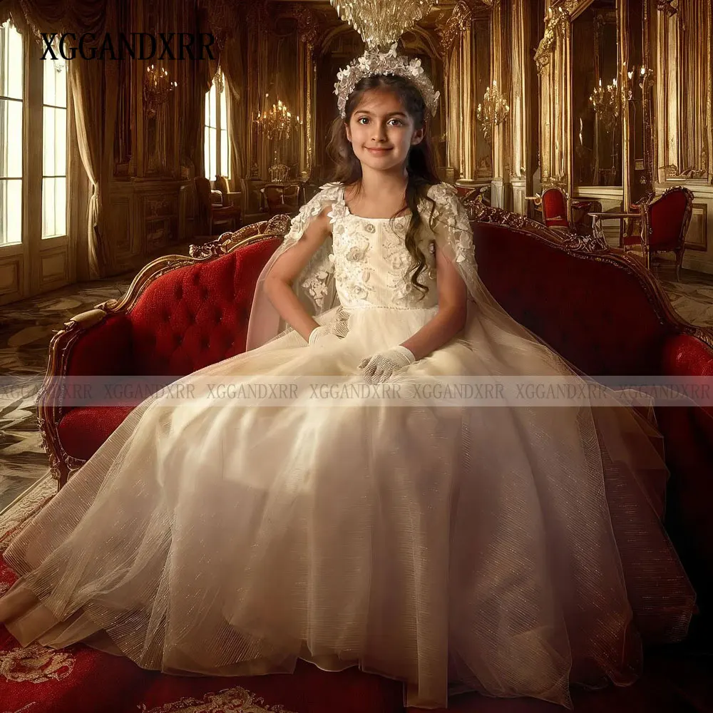 Elegant Flower Girl Dress 2025 White Mini Quinceanera Birthday Party Gown Wedding Formal Pageant Daughter Sister Princess