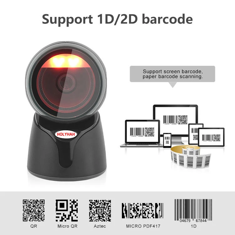 Holyhah Desktop Barcode scanner 2D all-round automatic sensing data matrix reader supermarket usb barcode reader 1D 2D QR code