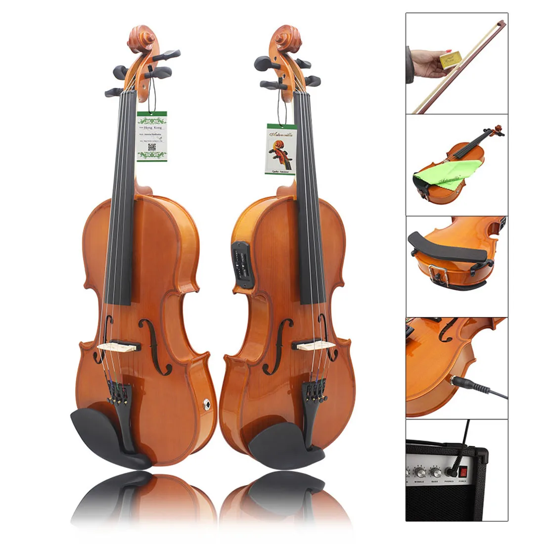 Astonvilla 4/4 Electroacoustic Violin EQ Electric Violin Set Maple Panel Violin for Performance Professional String Instrument