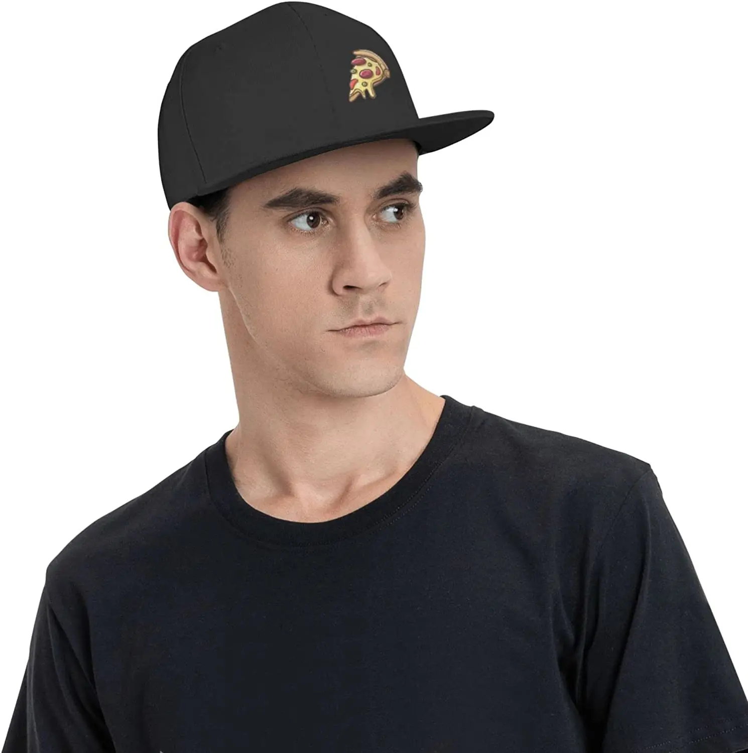 Sombrero de ala plana de pizza para hombres, gorra Snapback, sombrero de Hip Hop, gorra de béisbol ajustable clásica negra para correr, senderismo, talla única para adultos