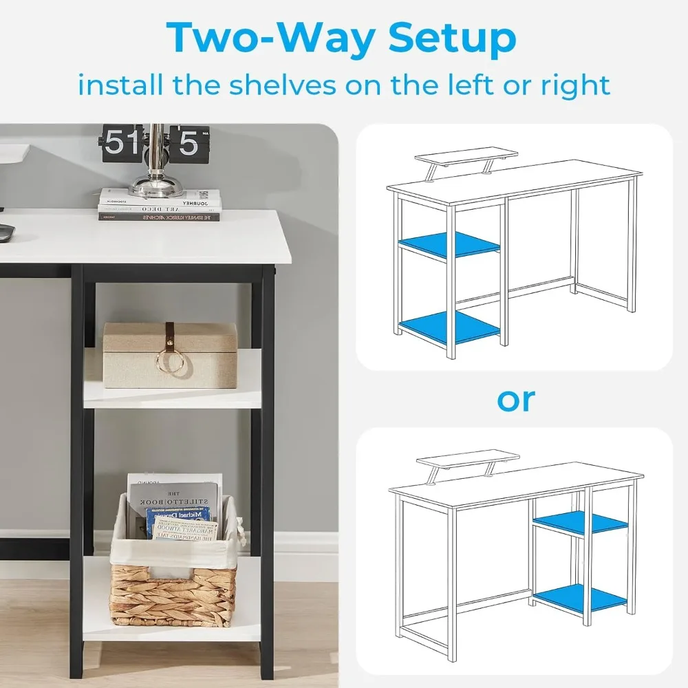 Computer Desk with Monitor Stand and Reversible Storage Shelves,39 inch Small Home Office Writing Study Desk for Small Spaces