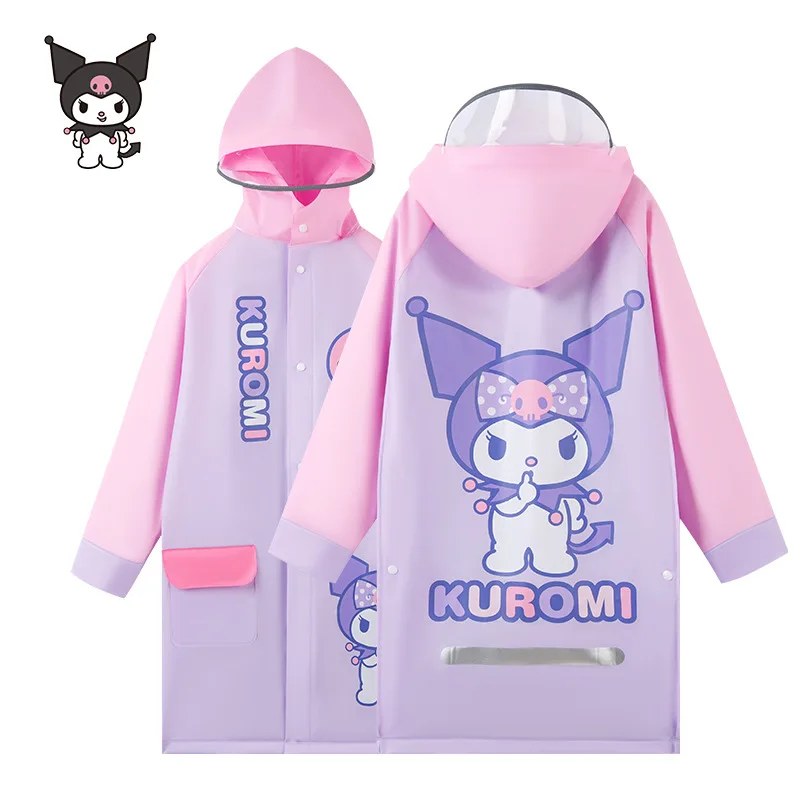 Sanrio Children's Raincoat Kawaii Outdoor One-Piece Poncho Hooded Button Pocket Raincoat Cartoon Hello Kitty Kuromi Clothing